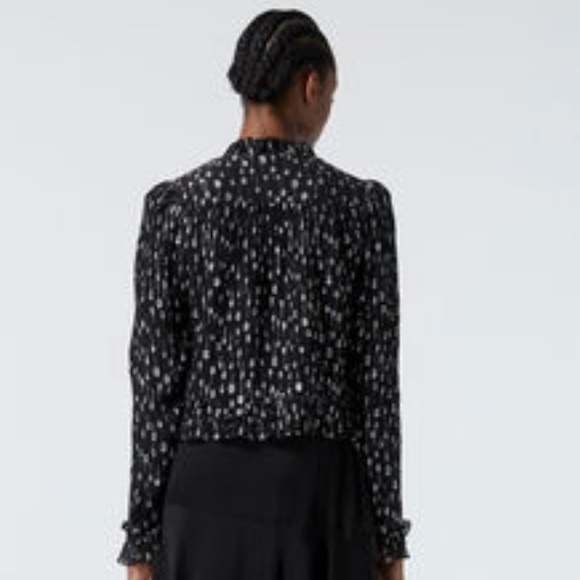 The Kooples Black Silver Smart Shirt with Puffed Sleeves and Polka Dot - Picture 3 of 12